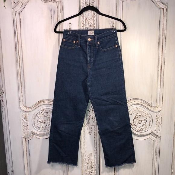 J.Crew Denim Very High Rise Medium Wash Raw Hem Crop Leg Jeans Size 25 Y2K - Picture 1 of 11
